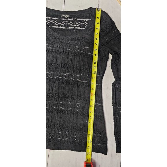 EXPRESS S BLACK FLORAL LACE SEMI SHEER LONG SLEEVE BLOUSE TOP - Picture 3 of 12